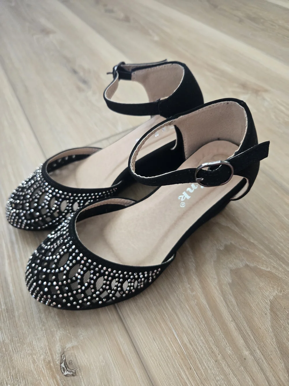 Link Black Studded Ankle-Strap Wedge Shoes